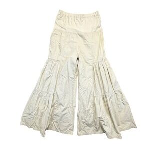 XCVI Womens sz L Tiered Wide Leg Boho Pants Beige Cotton Blend style# 2464LC